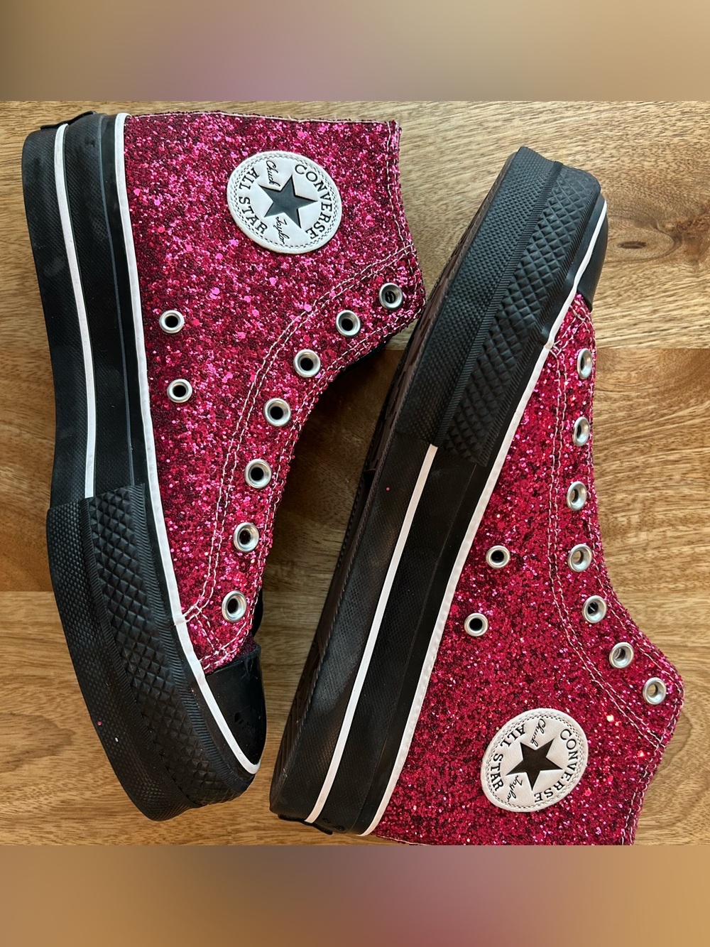 Converse High Top Sneakers - Pink Glitter with Black Sole